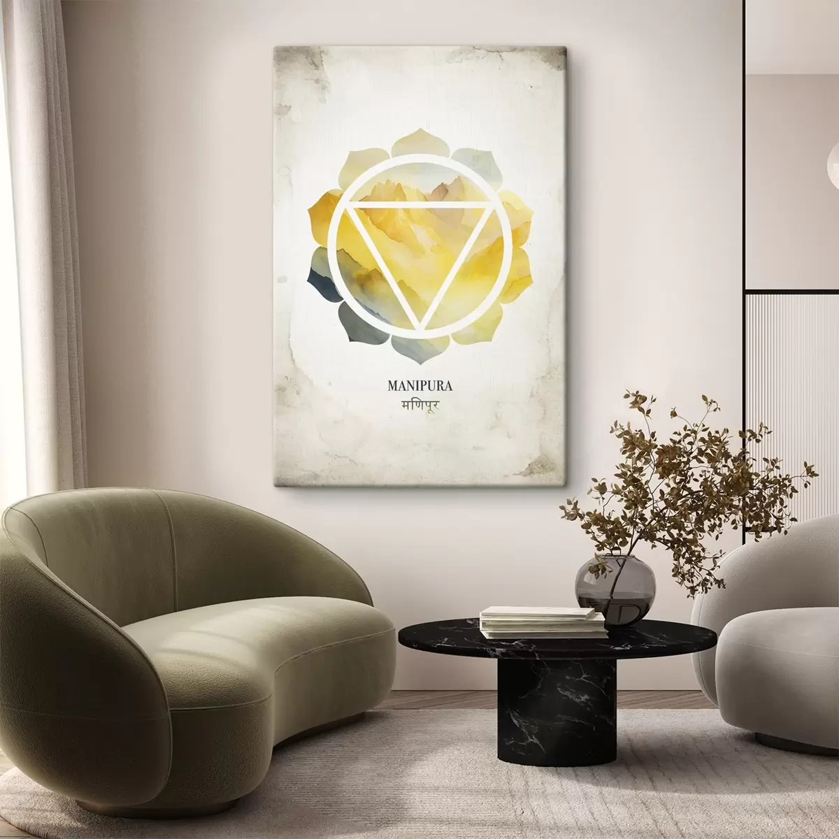 Glezna Manipura čakra, dzeltenā čakra, ezotērika, meditācija, budisms, akvareļu stila kalni s41882