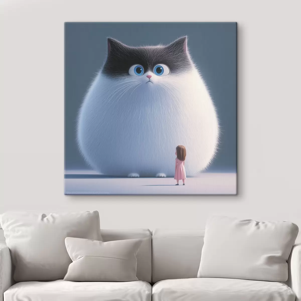 Glezna Pārsteigts pūkains kaķis ar meiteni ilustrācijas stilā s41974