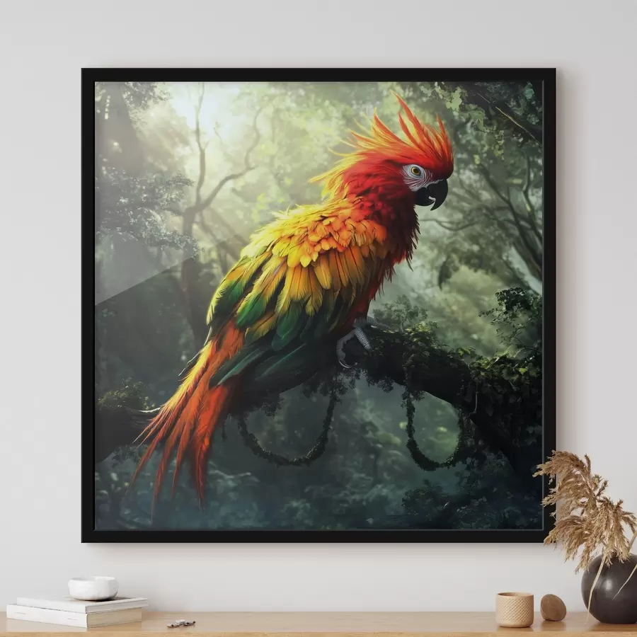 Fototapetes Krāsains papagailis džungļos f41967