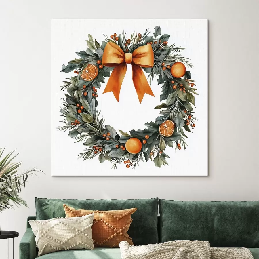 Glezna Skaists svētku vainags ar priedi, apelsīniem, ogām un loku s41955