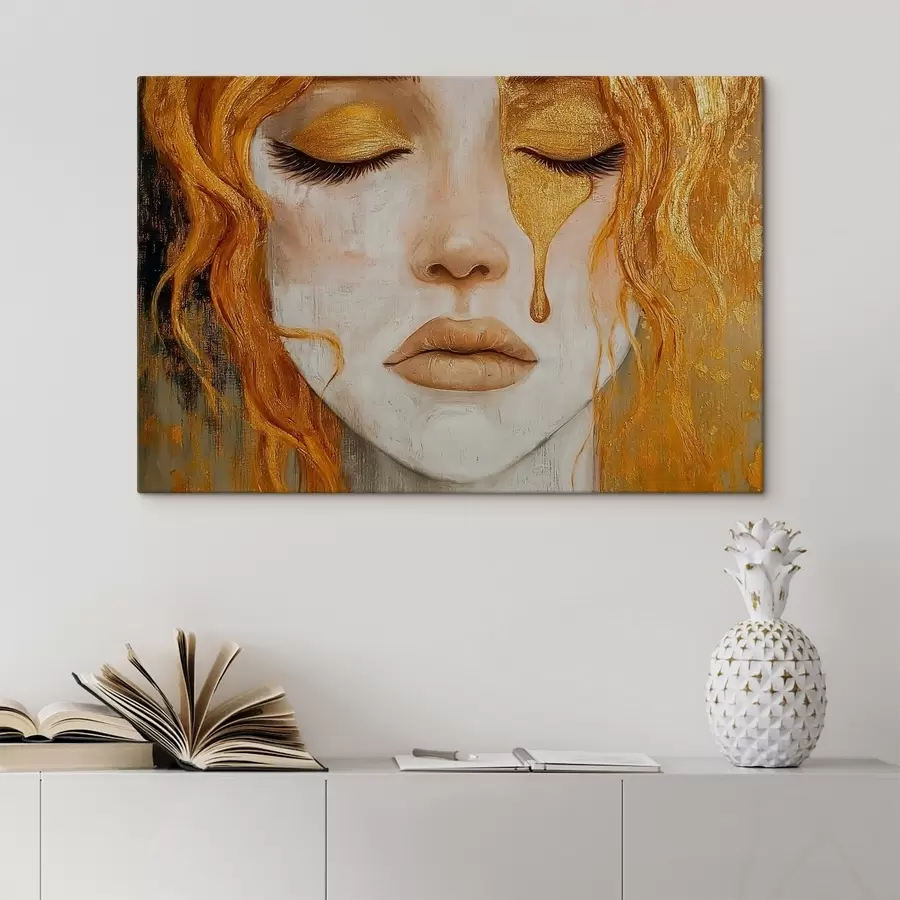 Glezna Meitene ar asaru uz sejas s41914