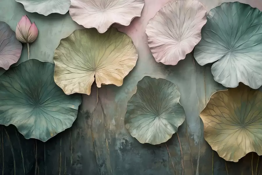 Fototapetes lotosa lapas pasteļstilā ar apjoma efektu w02441