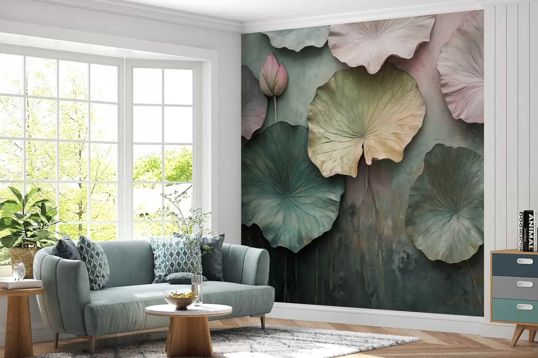 Fototapetes lotosa lapas pasteļstilā ar apjoma efektu w02441