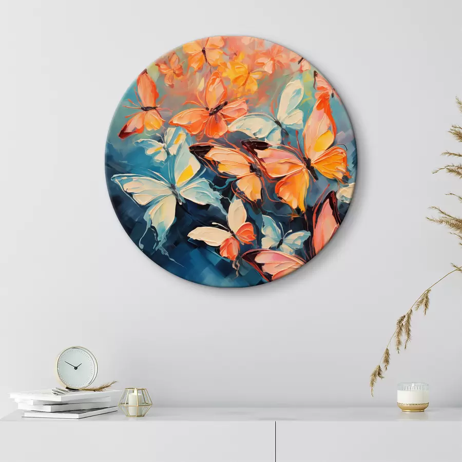 Glezna Tauriņu bars, kas lido uz zilas eļļas gleznas r39922