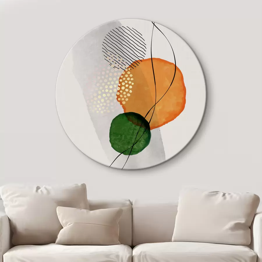 Glezna Abstraktā harmonija: Apļi, līnijas un vibrējoša plūsma r35932