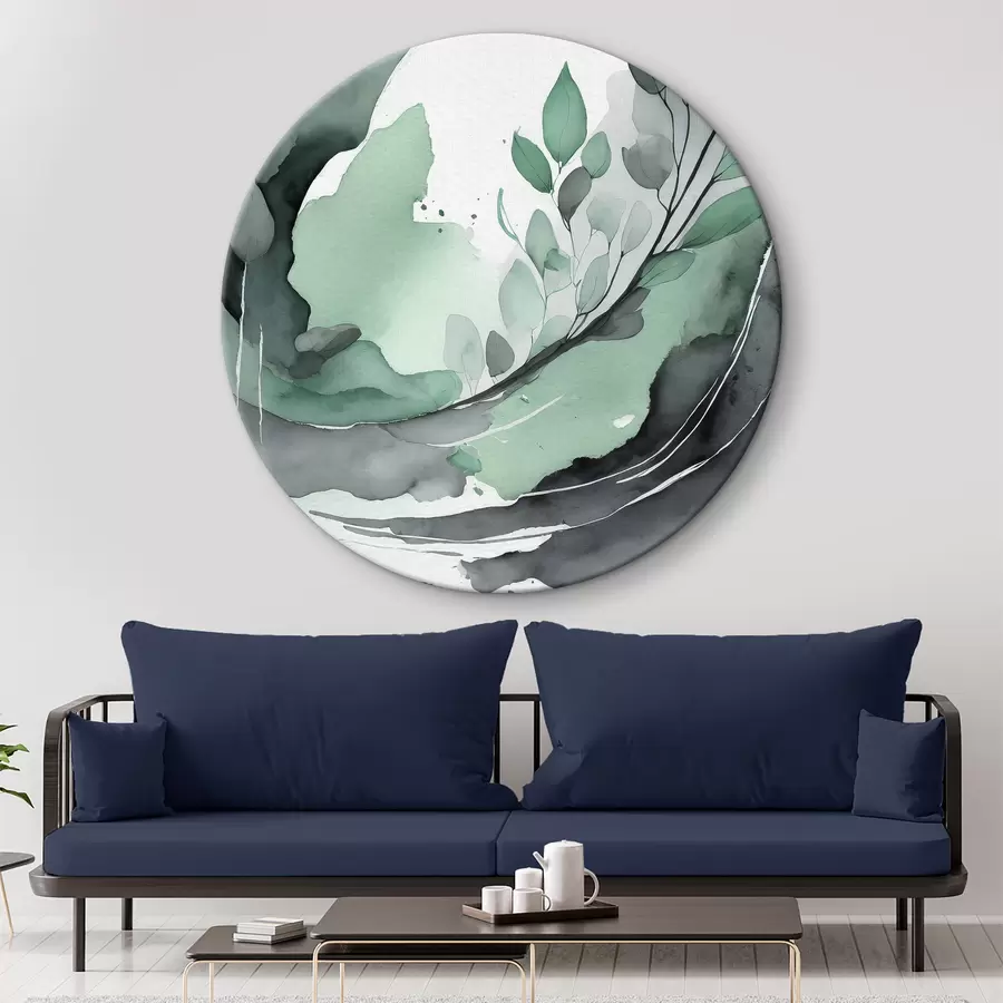 Glezna Abstrakts akvareļgleznojums ar augu, dabiski zaļas un pelēkas krāsas r36502