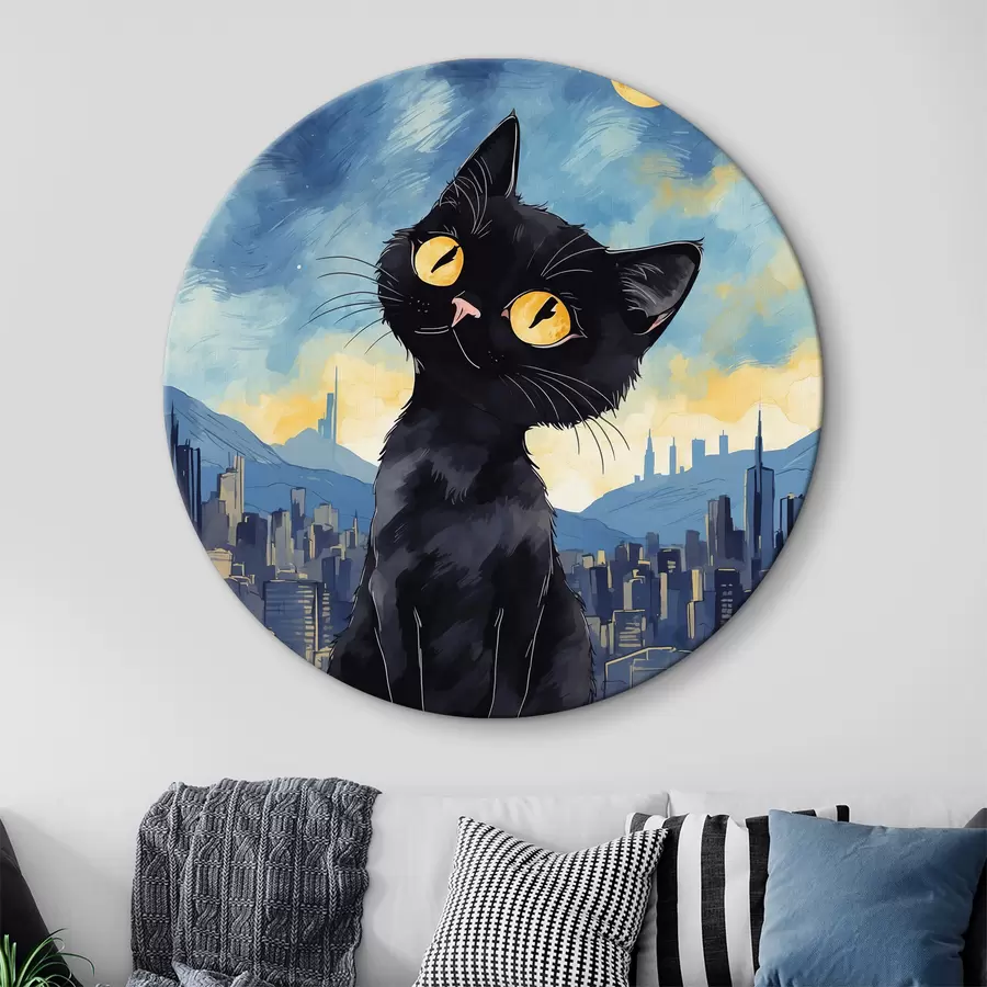 Glezna Kaķis uz pilsētas fona r38861