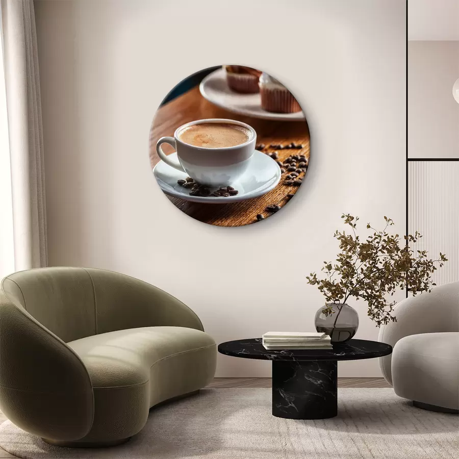 Fototapetes kafijas tase, kafijas pupiņas, kūkas, klusā daba r40417