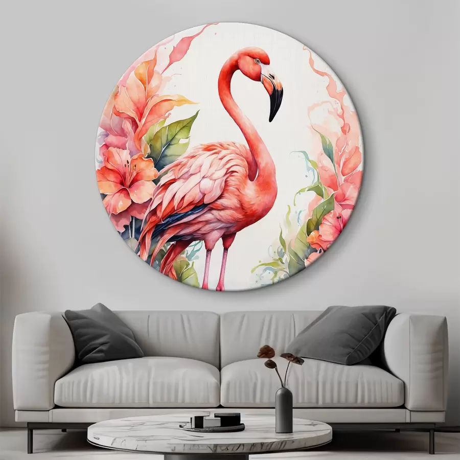 Glezna Flamingo ar ziediem akvarelī r37125