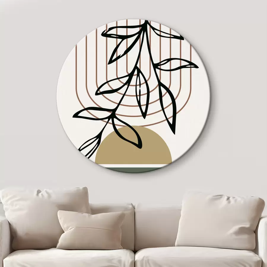 Glezna Ģeometriskie pusapļi ar piekārtu abstraktu augu un spirāli r36188