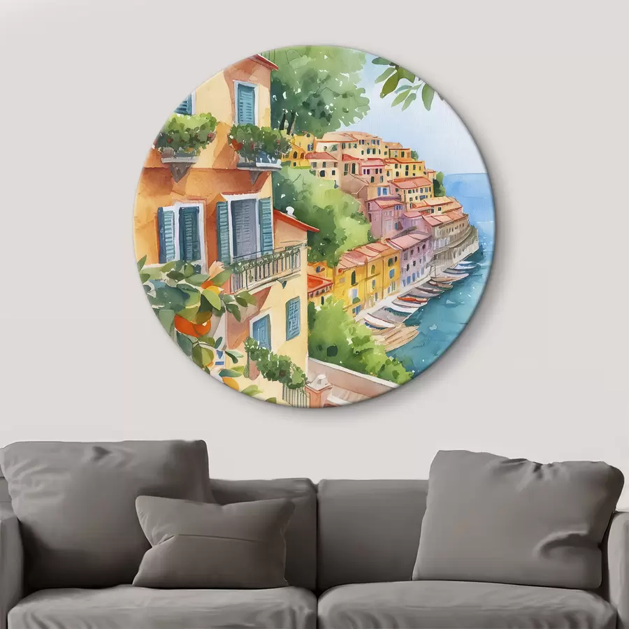 Glezna Itālijas pilsētas arhitektūra, Amalfi jūras piekraste, vasara, akvarelis, citronkoks r38393