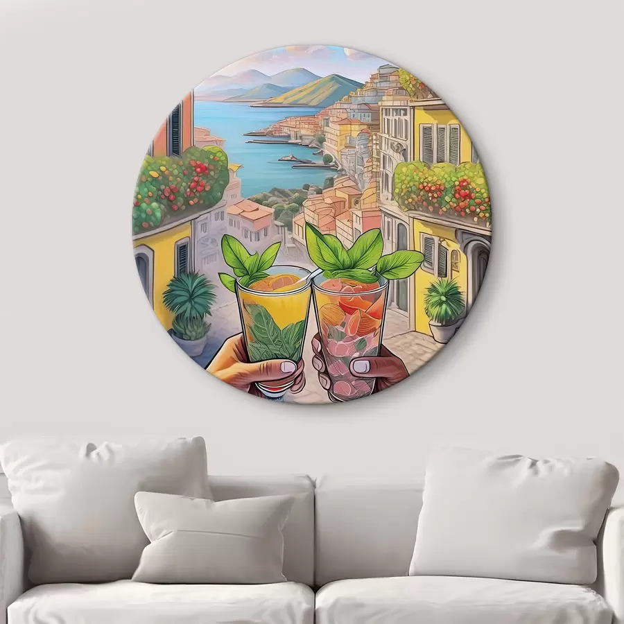 Glezna Itālijas pilsēta, jūras piekraste, kokteiļi, aicinājums, arhitektūra, vasara, akvarelis r38392