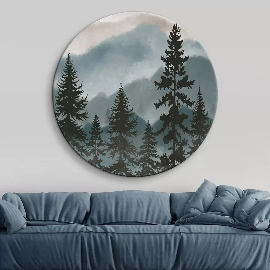 Glezna Kalnu ainava ar eglēm akvarelī r37017