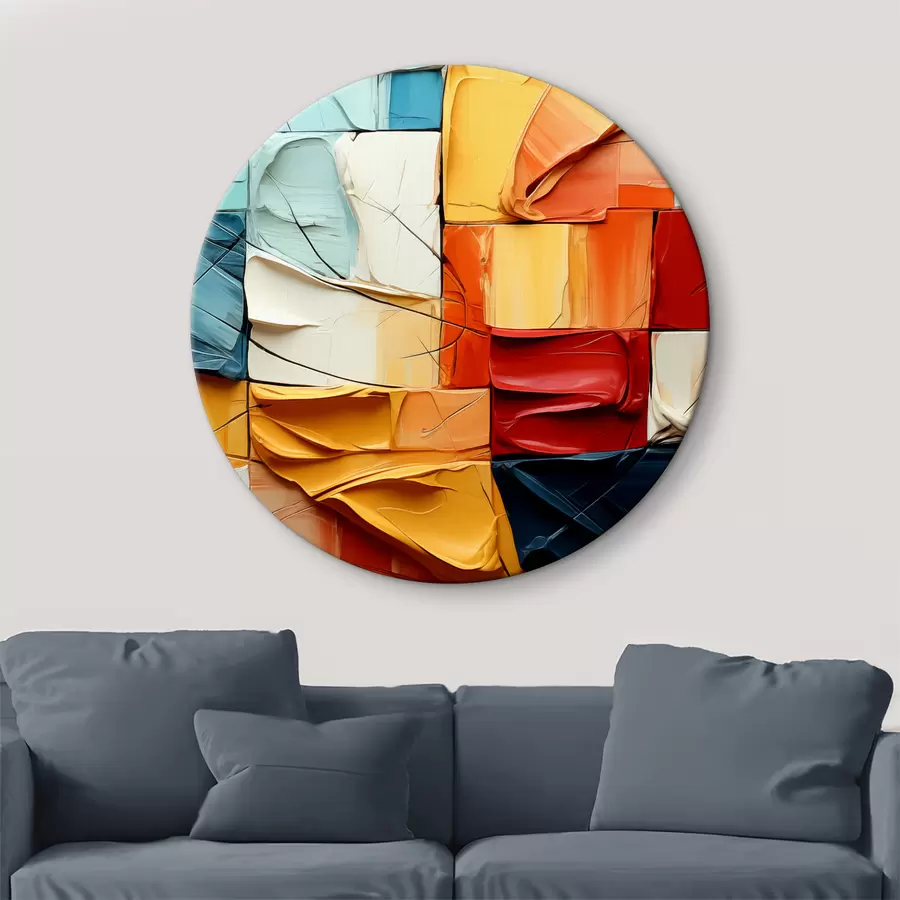 Glezna Spilgtas krāsas gabali ar plaisām, kvadrātiem, kubisma glezna r39196