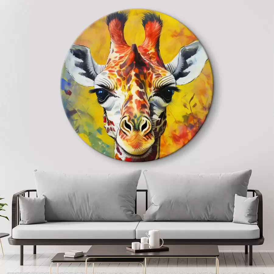 Glezna žirafes portrets uzvalkā uz dzeltena fona r38606