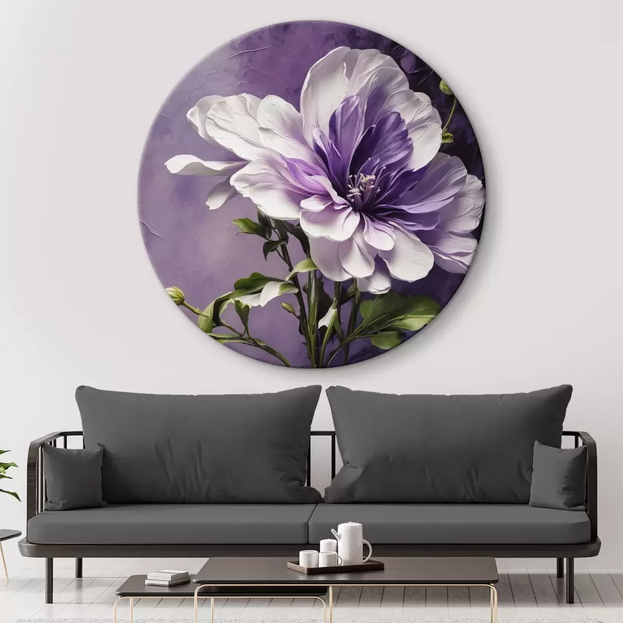 Glezna Violeti ziedi uz purpura fona r39368