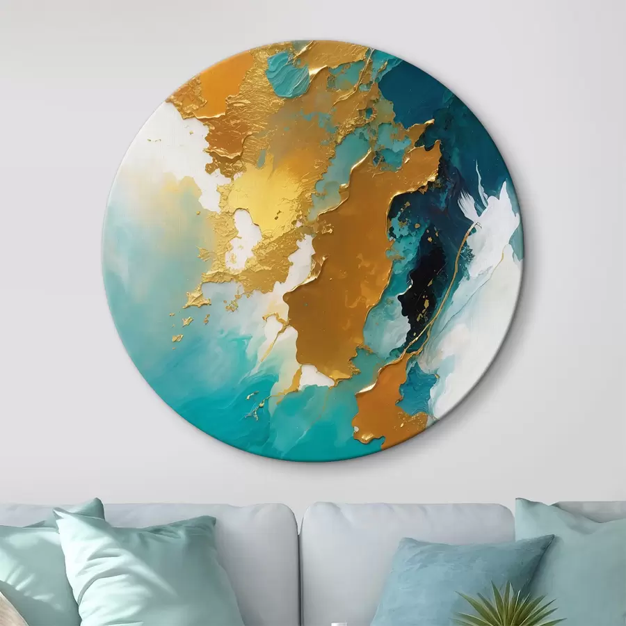 Fototapetes Zilganzaļa un dzintara krāsas abstrakta šķidruma kompozīcija r35823