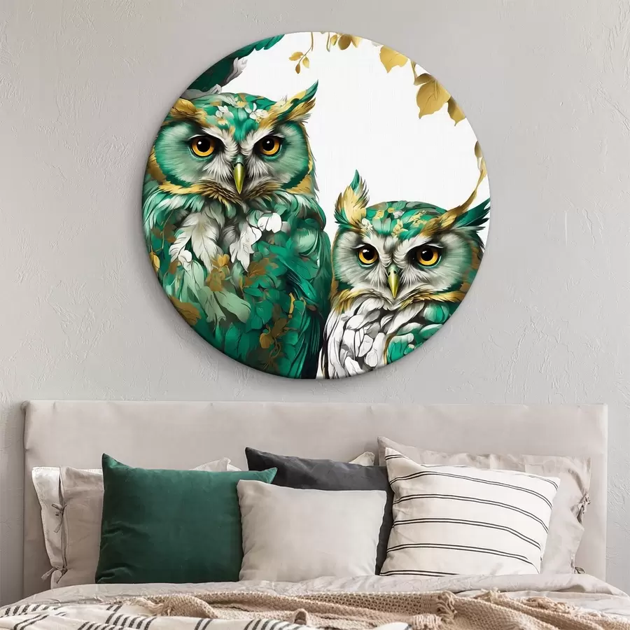 Glezna Divas zaļas pūces lapās r37569