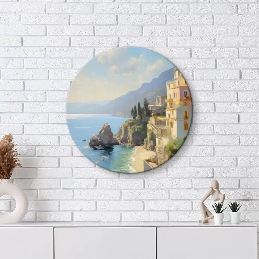 Fototapetes Skats uz jūras līci, kalniem Itālijā no viesnīcas eļļas gleznas imitācijas r40088