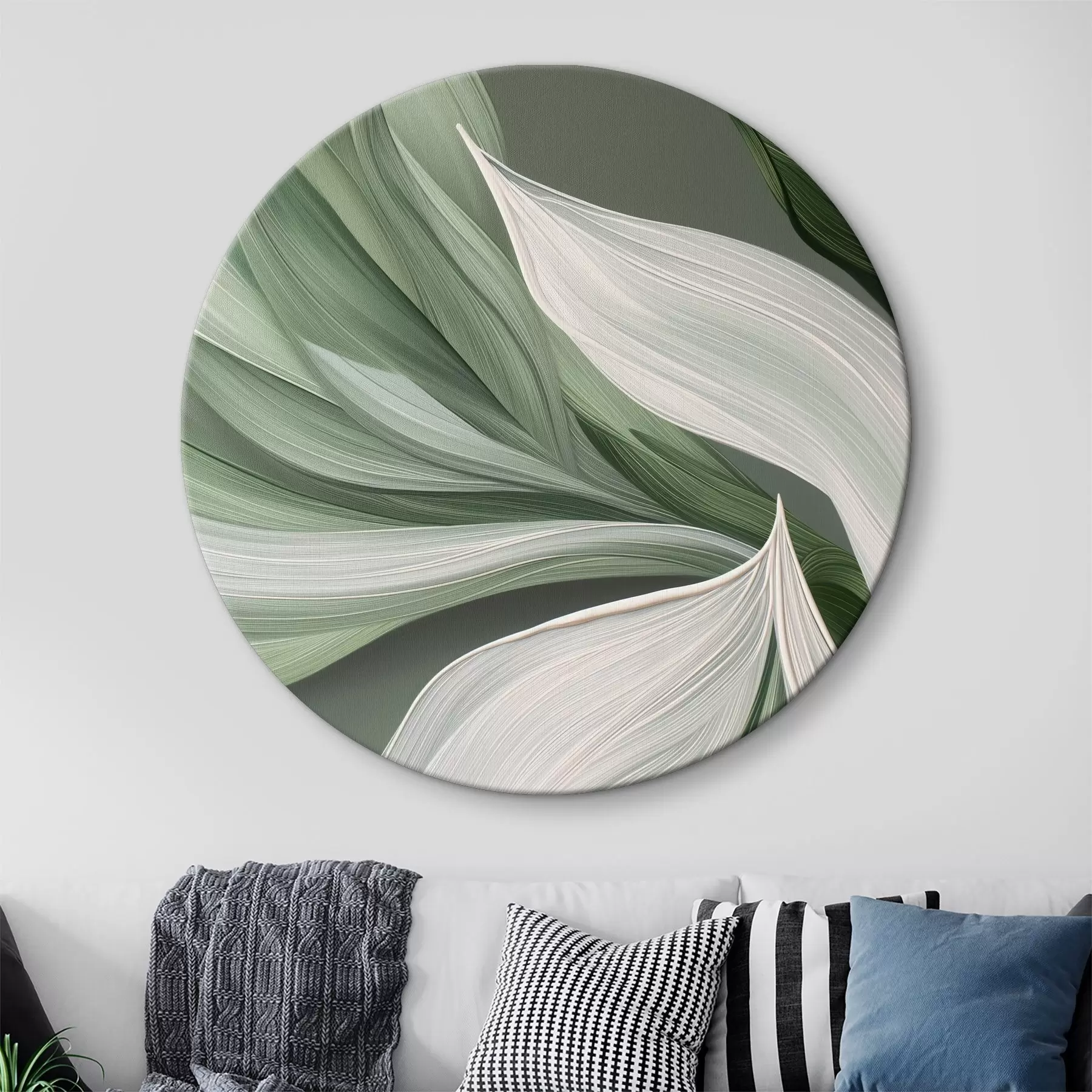 Glezna apjomīgs abstrakts plīvurs baltā un zaļā krāsā r39327