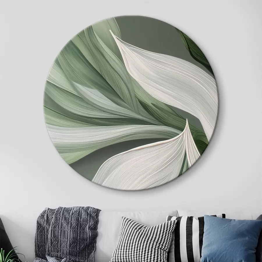 Glezna apjomīgs abstrakts plīvurs baltā un zaļā krāsā r39327