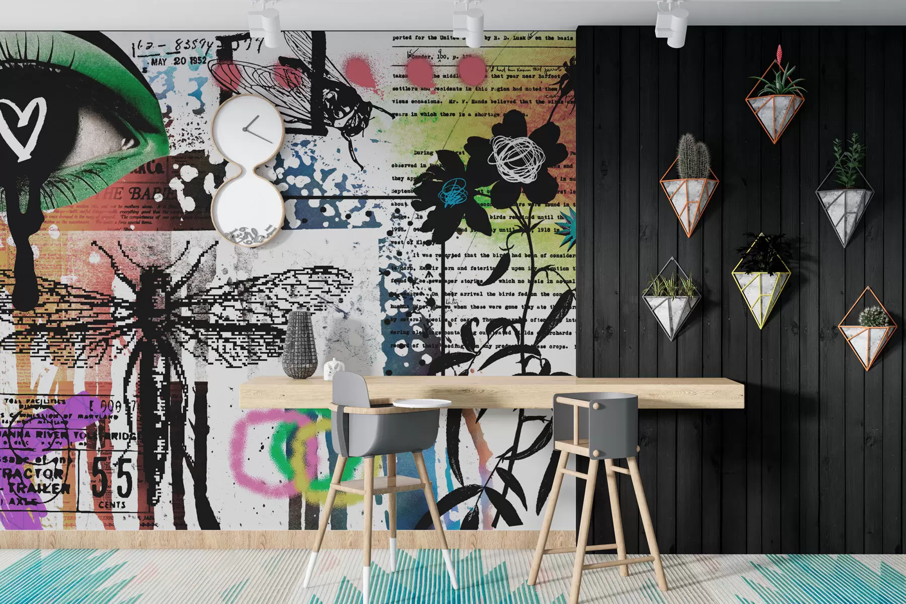 Fototapetes Grafiti stila uzraksti, ziedi, figūras w02255