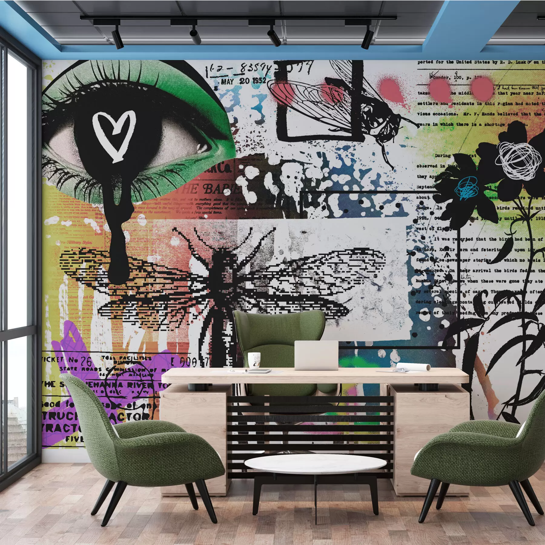 Fototapetes Grafiti stila uzraksti, ziedi, figūras w02255