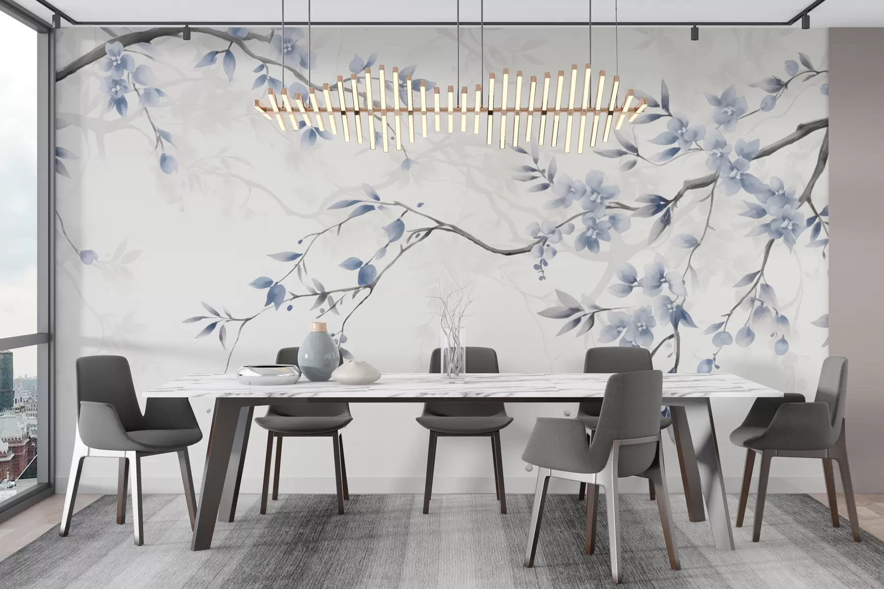 Fototapetes Moderns zari ar ziediem un lapām w02449