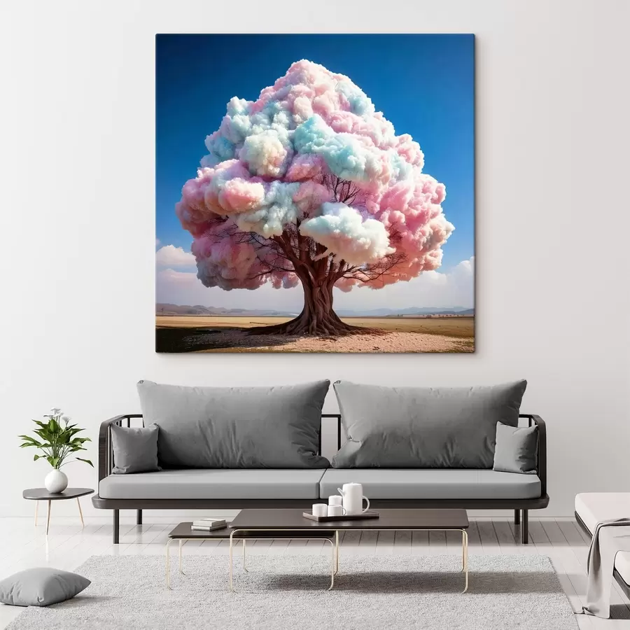 Glezna koks no rozā un zilas cukura vates s41992