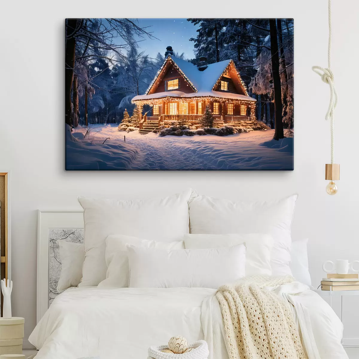 Glezna mājīga māja mežā ziemā s41997