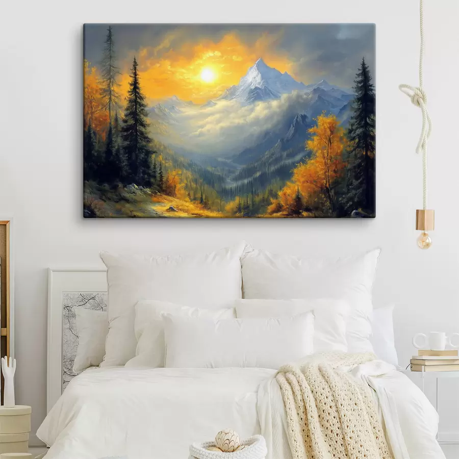 Glezna saule virs kalniem rudenī s42006