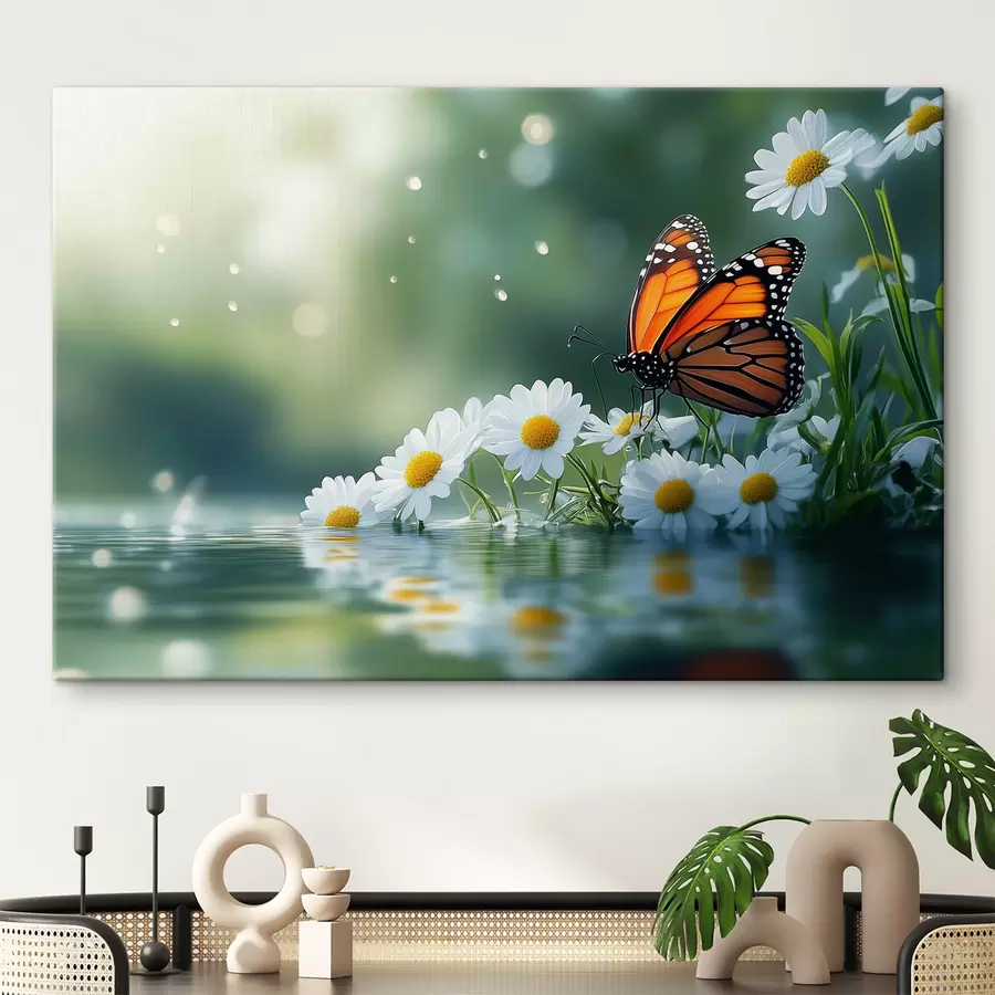 Glezna tauriņš uz margrietiņām s42017