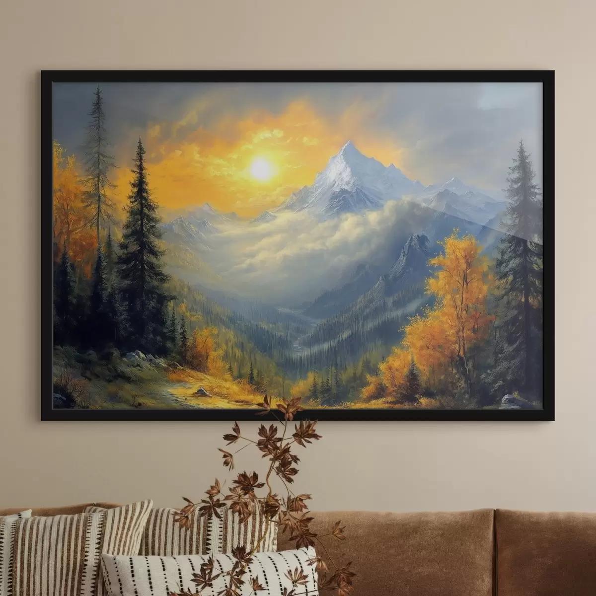 Plakāts saule virs kalniem rudenī f42006