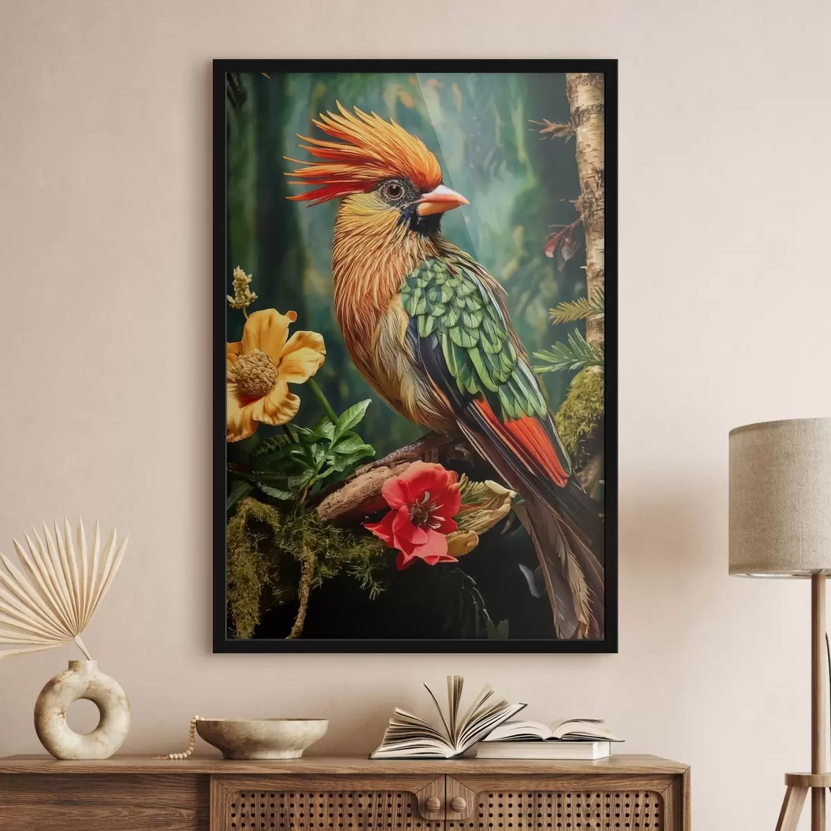 Plakāts spilgts putns uz zara f42028