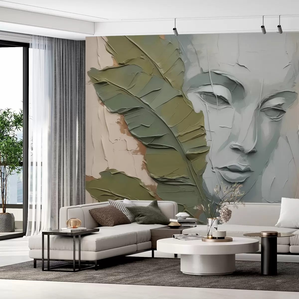 Fototapetes Sejas netālu no tropu lapām krāsu triepienu un tekstūras imitācija w02436