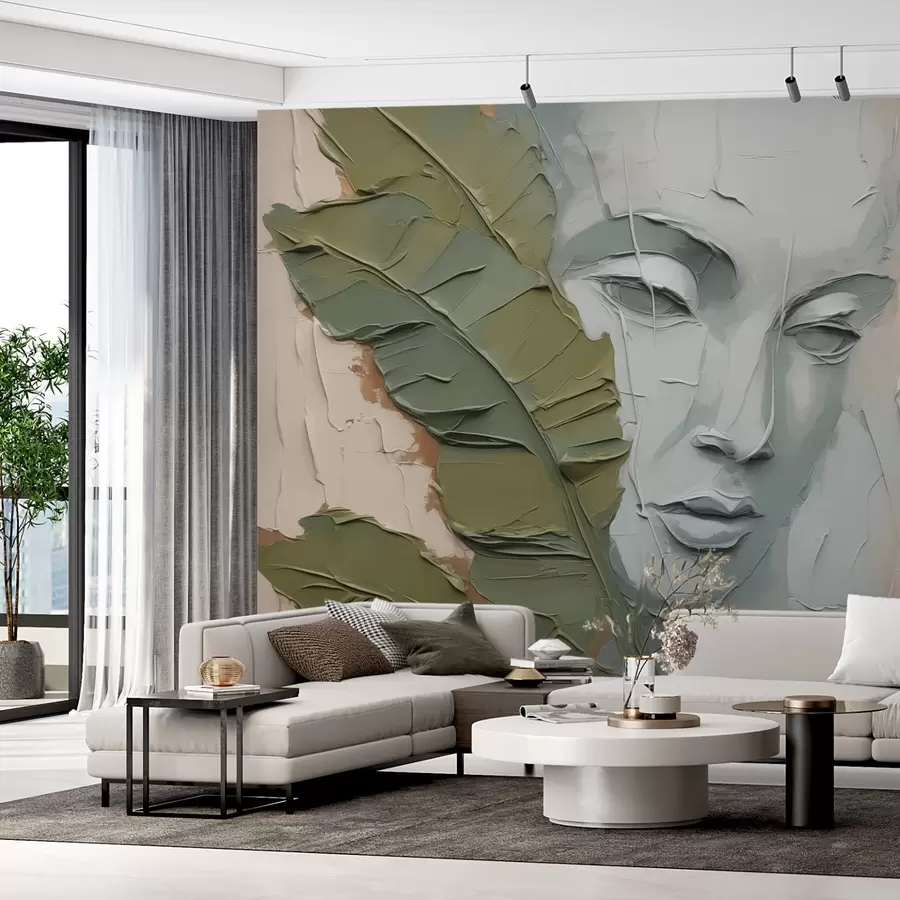 Fototapetes Sejas netālu no tropu lapām krāsu triepienu un tekstūras imitācija w02436