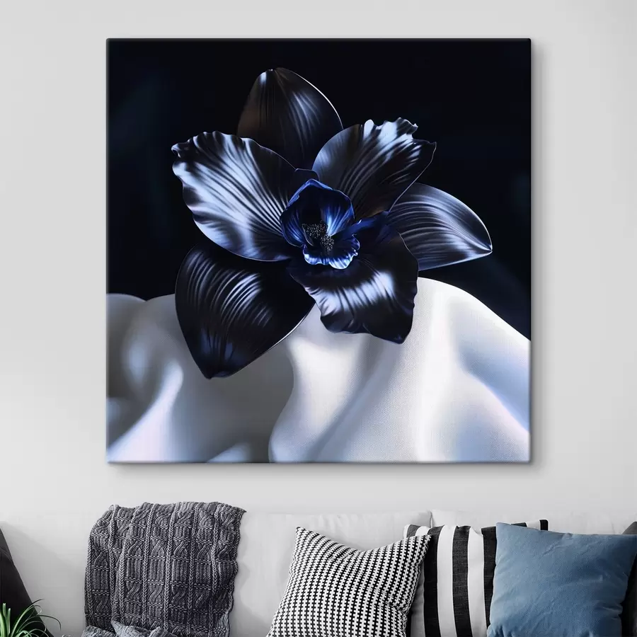 Glezna Melna orhideja uz zīda fona s41976