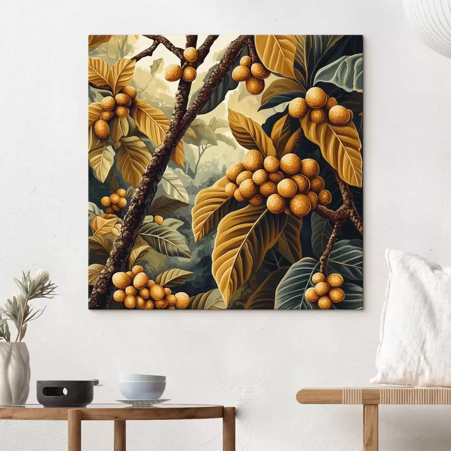 Glezna Kafijas koks ar augļiem un lapām dzeltenos toņos s41981