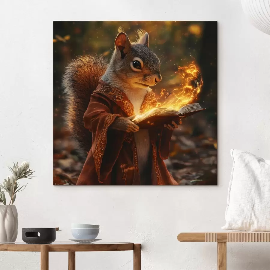 Glezna Mistisks mags vāvere burvja tērpā ar burvju tome rokās s41983