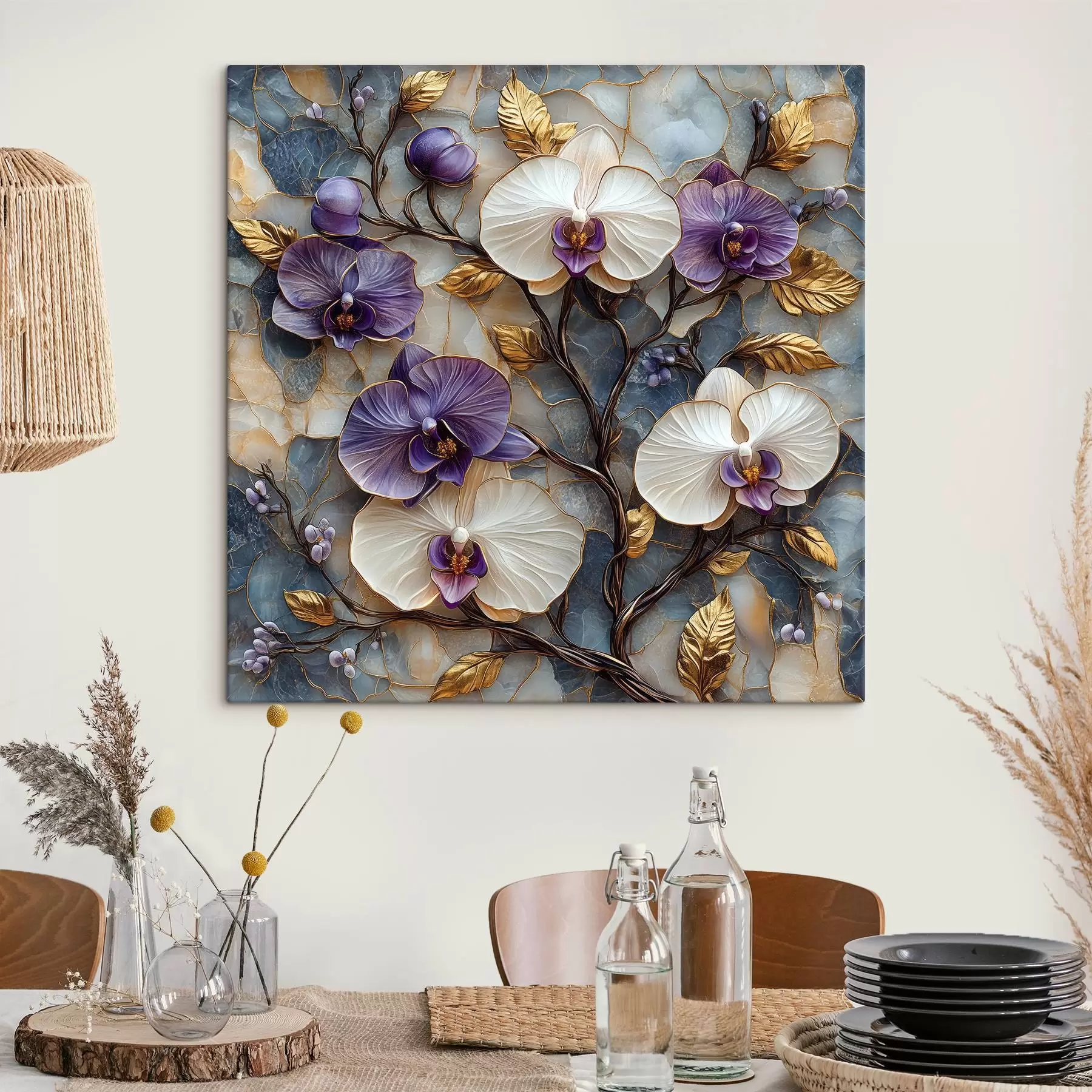 Glezna Elegantas orhidejas uz grezna marmora fona s41985