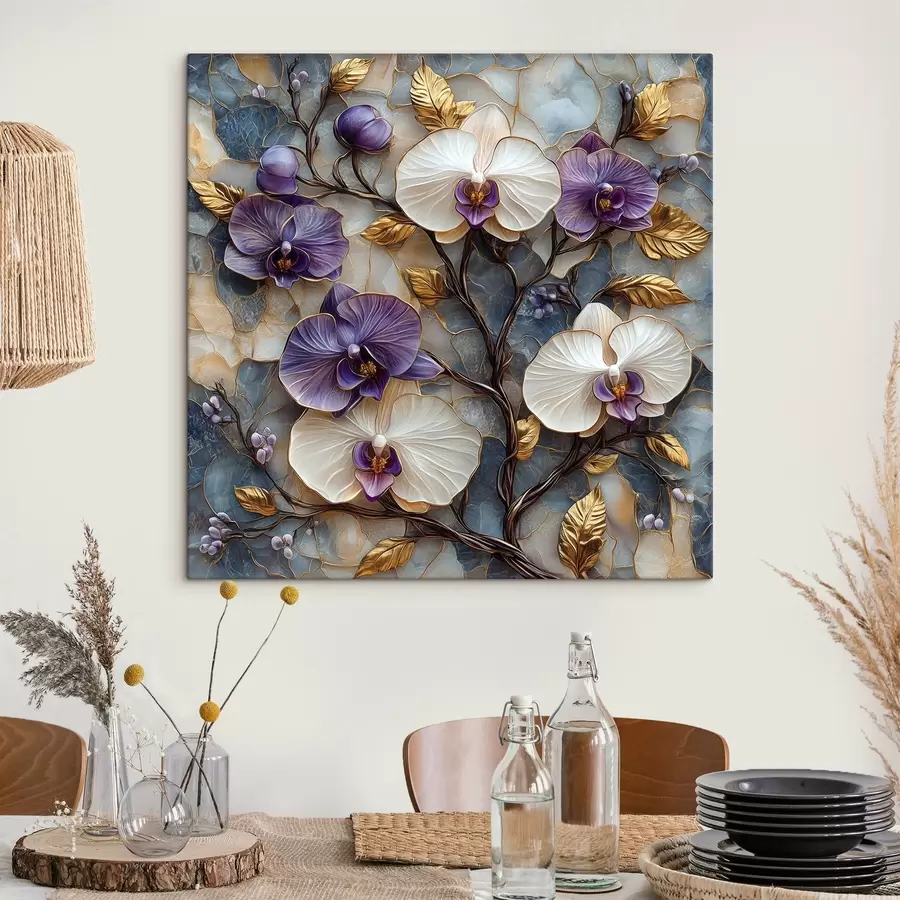 Glezna Elegantas orhidejas uz grezna marmora fona s41985