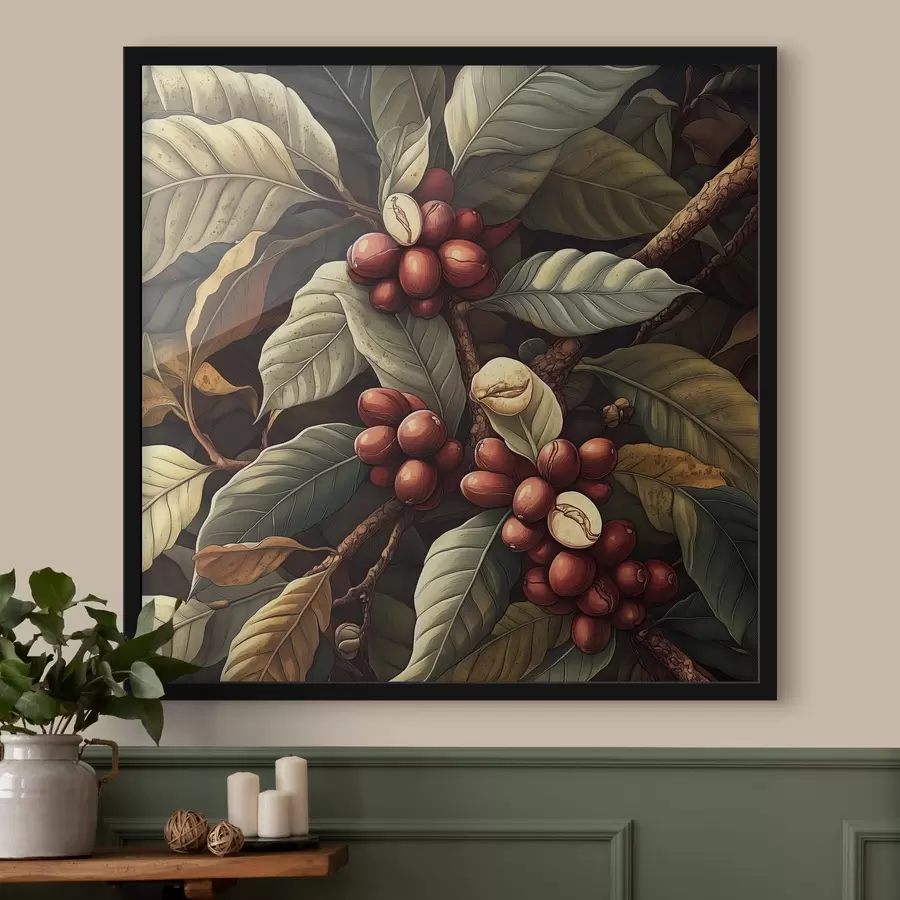 Fototapetes Kafijas koks ar augļiem un lapām f41980