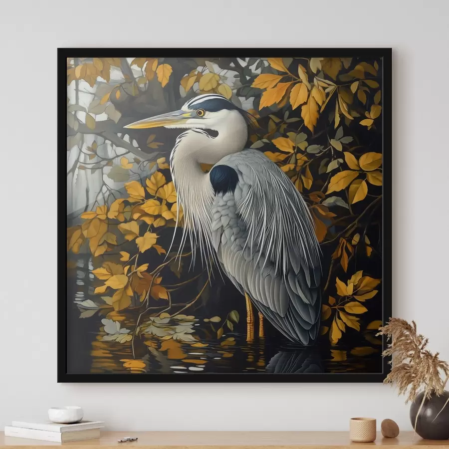 Fototapetes Čaple ūdenī uz rudens lapu fona f42041