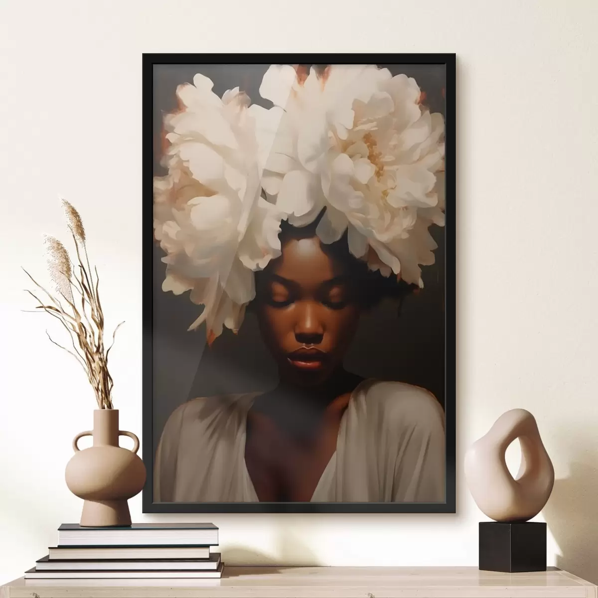 Plakāts Meitene modelis un ziedi viņas matos f41799