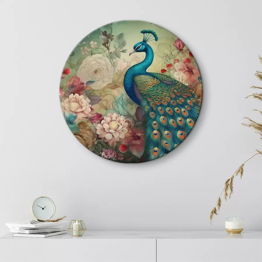 Glezna Pāvs ziedos vintage stilā r34869