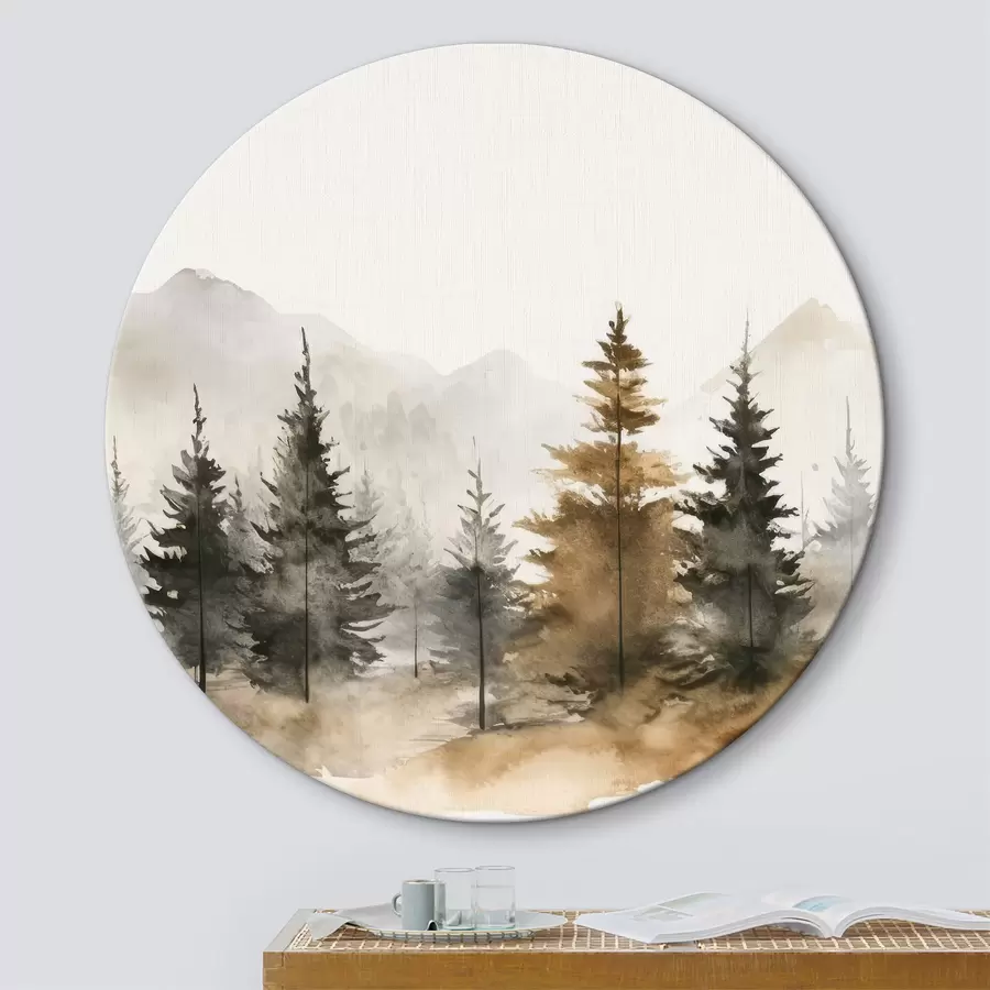 Glezna Akvareļu egles uz kalnu fona r36010