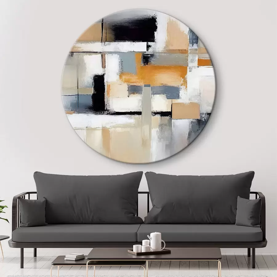 Glezna Bēšs-pelēka abstrakcija ar oranžu un baltu krāsu r36624