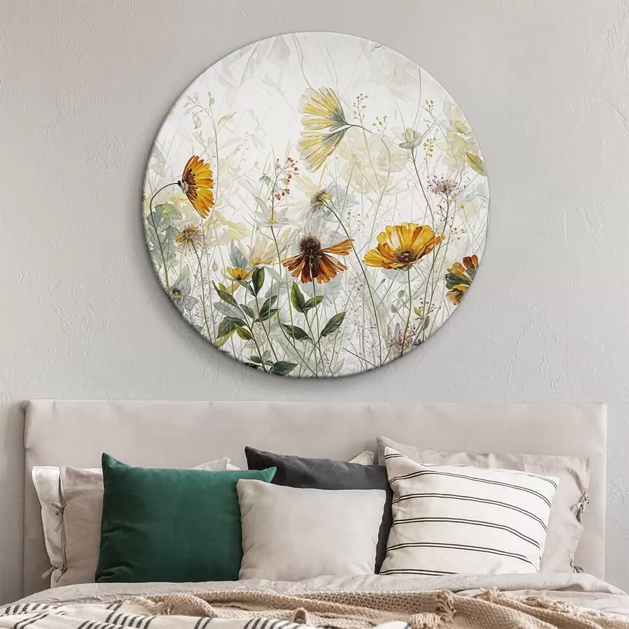 Fototapetes Lauka smalki ziedi uz balta fona eļļas glezna r38197