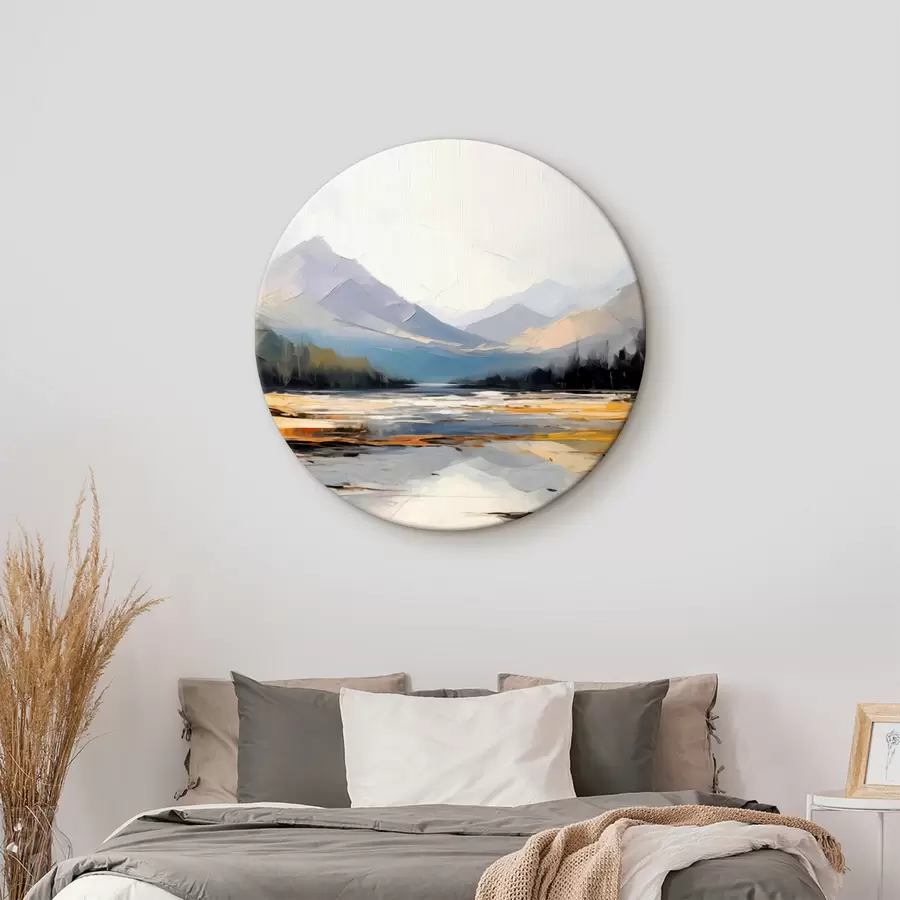 Glezna Kalnu grēdas ielejā eļļas glezna, ainava, daba, zila, balti dzeltena krāsa r39128