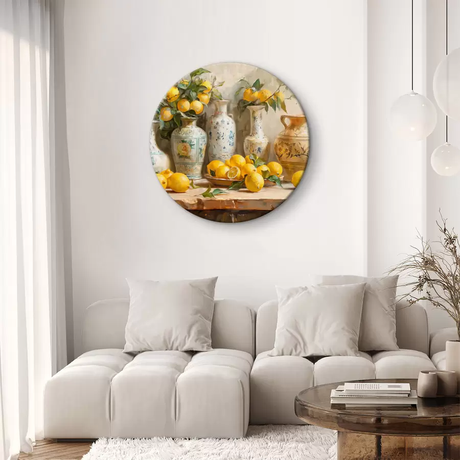 Glezna Citroni un vintage vāzes uz galda r39833